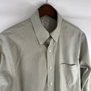Brooks Brothers Men’s 15.5 34 Classic Fit Non-Iron Button Down Green Stripes